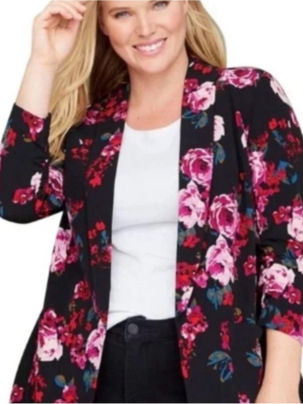 Size 22/24 Lane Bryant Black Blazer with Pink Floral Print